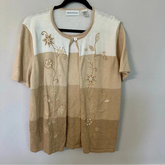 Alfred Dunner Women’s Short Sleeve Brown & White Floral Sweater Size XL GUC - Picture 2 of 8
